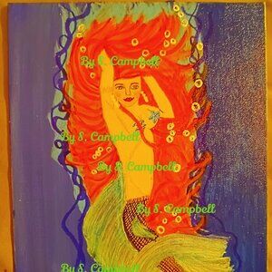Original Signed " Sexy Mermaid" 9"x12" Acrylic Painting